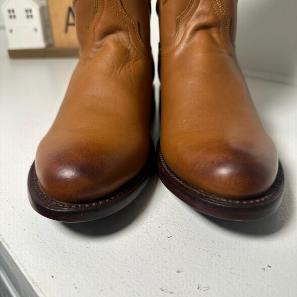 Cuero Handmade Cowboy Boots Men’s 8D Women’s 9 Tan Leather Western w/ Dust Bag - Picture 4 of 10